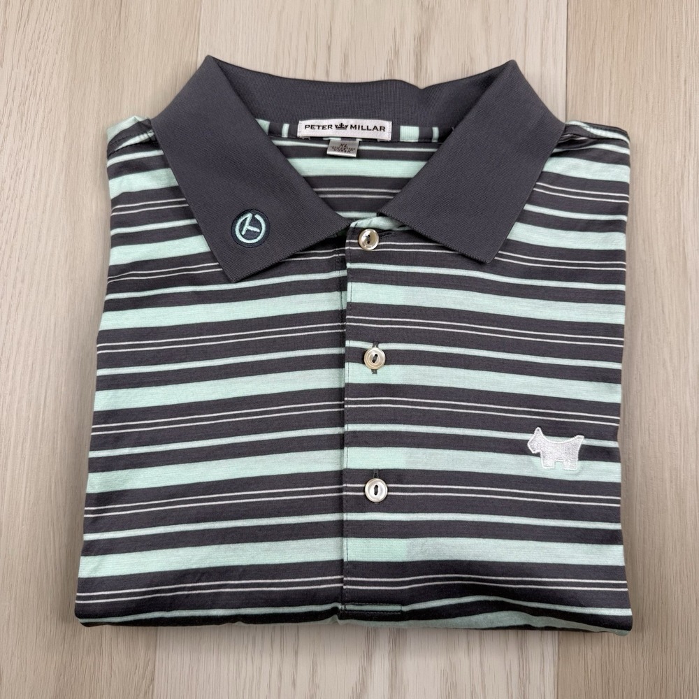Peter Millar Scotty Cameron Performance Golf Polo Men's XL Gray Green Striped